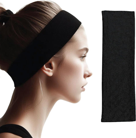 Premium 9 cm Wide Black Sweat Headband - 95% Cotton, 5% Lycra for Ultimate Comfort and Performance For Women & Men Yoga Hair Bands Unisex Kylie Bandeau Sweatband