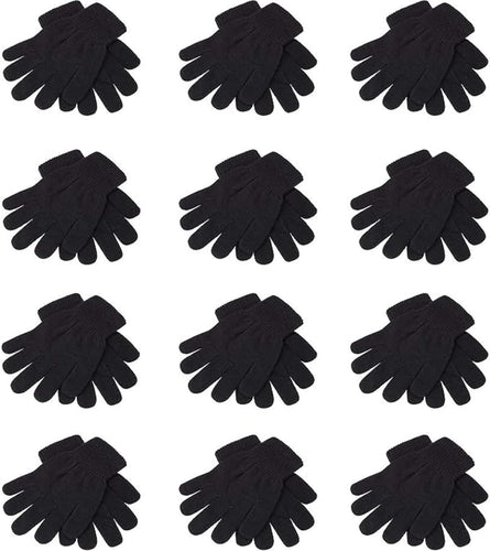 12 Pairs Thermal Magic Stretch Gloves – Unisex Winter Warm Gloves for Men & Women, Soft Acrylic Knit, One Size, Black