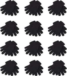 12 Pairs Thermal Magic Stretch Gloves – Unisex Winter Warm Gloves for Men & Women, Soft Acrylic Knit, One Size, Black