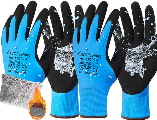 2 Pairs Waterproof Thermal Work Gloves – Polar Fleece Lined, Double Latex Grip Gloves for Cold Weather & Outdoor Use