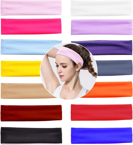 14 PCS Yoga Cotton Headbands Elastic Stretch Sweatband Hairband Mixed Colors Ballet Head Band for Women/Girls Sports/Pilates/Fitness