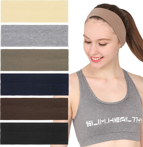 6Pcs Stretchy Elastic Headbands, Cotton Sports Hairband for Women Girls, Suitable for Yoga, Pilates, Running, Cycling