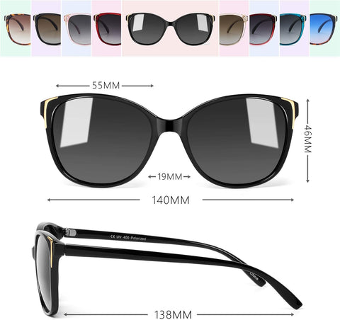 Cat Eye Sunglasses for Women Polarized Fashion Metal Decoration Ultralight UV400 Protection