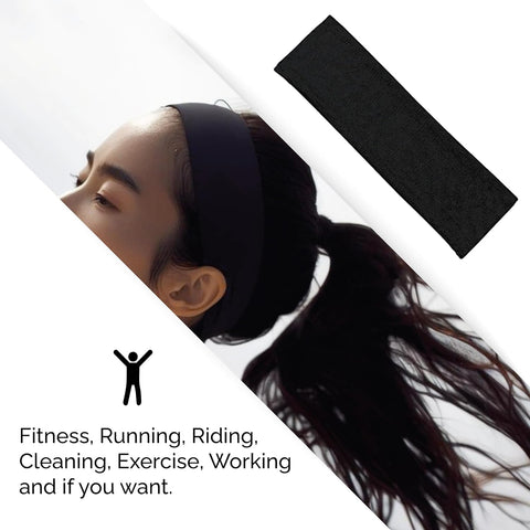 Premium 9 cm Wide Black Sweat Headband - 95% Cotton, 5% Lycra for Ultimate Comfort and Performance For Women & Men Yoga Hair Bands Unisex Kylie Bandeau Sweatband