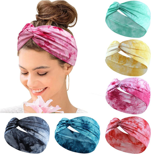 Wide Hair bands for Women Boho Headbands for Women's Hair Elastic Soft 6 Pieces Headband Print Head bands Adult Women Accessories Yoga Sports Hairband Multicoloured Thin Headscarf