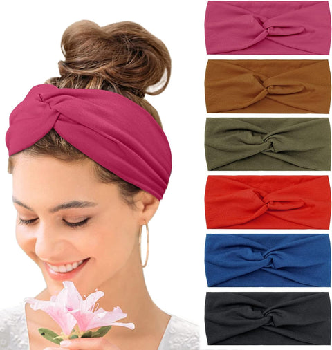 Wide Hair bands for Women Boho Headbands for Women's Hair Elastic Soft 6 Pieces Headband Print Head bands Adult Women Accessories Yoga Sports Hairband Multicoloured Thin Headscarf