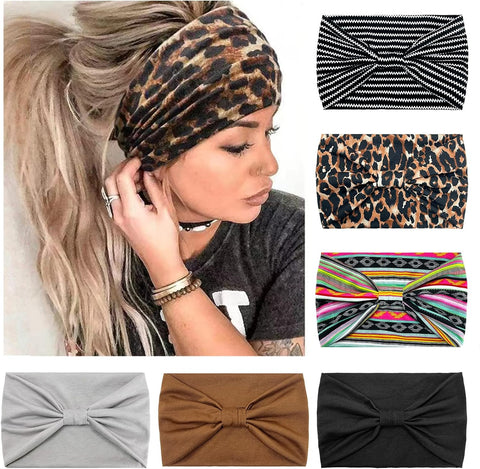 Wide Hair bands for Women Boho Headbands for Women's Hair Elastic Soft 6 Pieces Headband Print Head bands Adult Women Accessories Yoga Sports Hairband Multicoloured Thin Headscarf