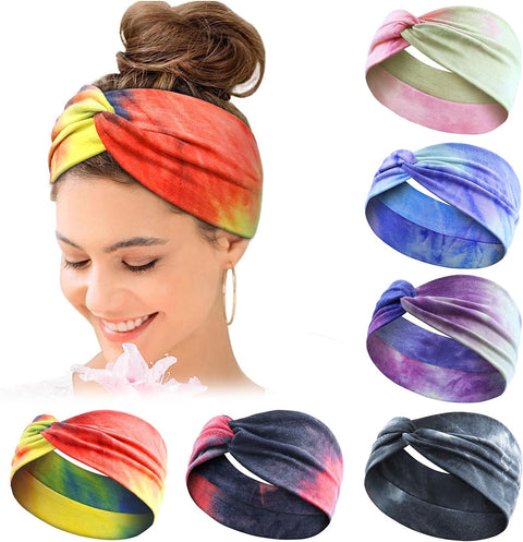 Wide Hair bands for Women Boho Headbands for Women's Hair Elastic Soft 6 Pieces Headband Print Head bands Adult Women Accessories Yoga Sports Hairband Multicoloured Thin Headscarf