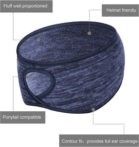 2 Pieces Running Headband Fleece Ear Warmers Headband with Ponytail Hole Thermal Ear Muffs for Sports Running Cycling Winter Headbands for Women Ladies Girls (Navy/Coffee)