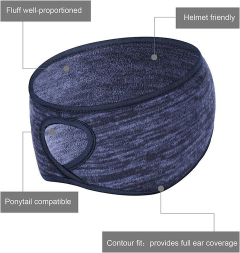 2 Pieces Running Headband Fleece Ear Warmers Headband with Ponytail Hole Thermal Ear Muffs for Sports Running Cycling Winter Headbands for Women Ladies Girls (Navy/Coffee)