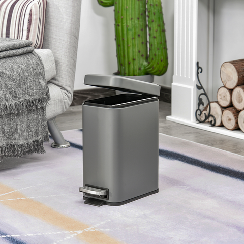 Compact 5L Steel Trash Can with Quiet-Close Lid for Seamless Clean-Up