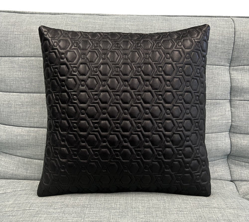 2 x Embroidery Black Leather Sofa Cushion Covers Home Decor