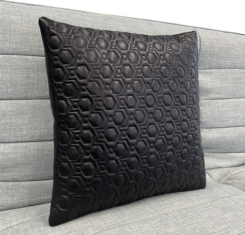 2 x Embroidery Black Leather Sofa Cushion Covers Home Decor