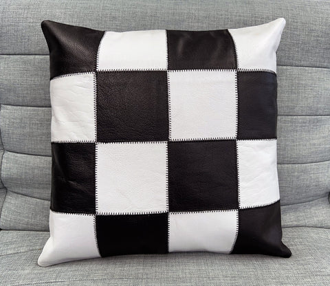 Set of Chequered Leather Cushion Covers