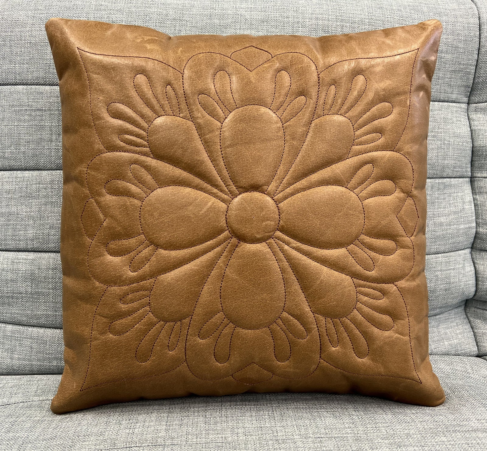 2x Embroidery Brown Vintage Leather Sofa Cushion Covers Home Decor