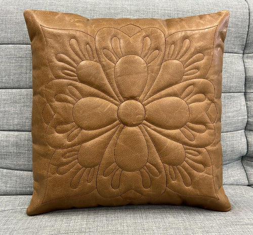 2x Embroidery Brown Vintage Leather Sofa Cushion Covers Home Decor