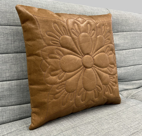 2x Embroidery Brown Vintage Leather Sofa Cushion Covers Home Decor
