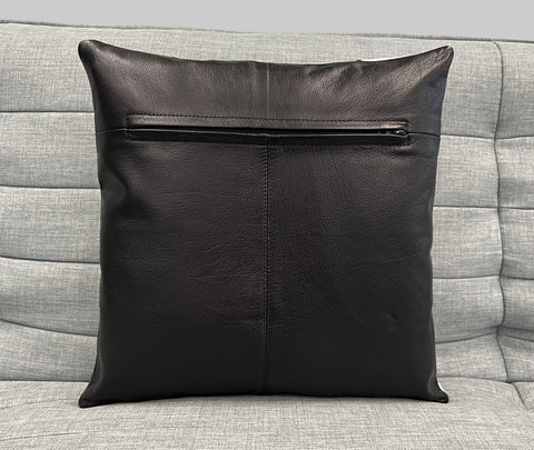 2x Black & White Flower Original Leather Cushion Covers