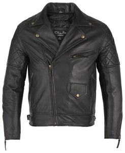 Mens Diamond Biker Style Leather Biker Jacket : Soltau