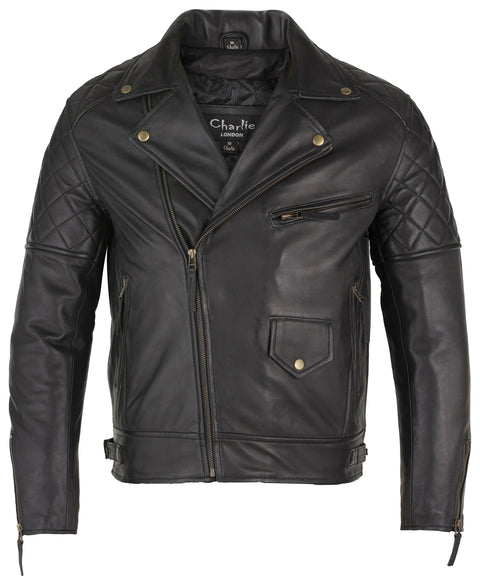Mens Diamond Biker Style Leather Biker Jacket : Soltau
