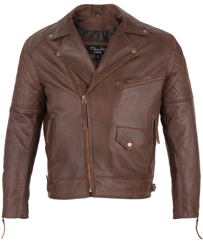 Mens Diamond Biker Style Leather Biker Jacket : Soltau