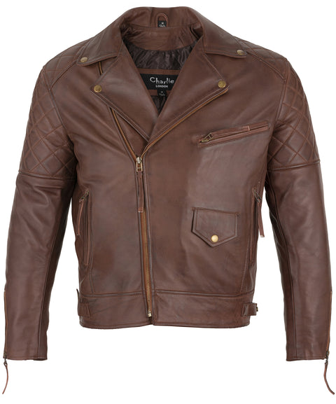 Mens Diamond Biker Style Leather Biker Jacket : Soltau
