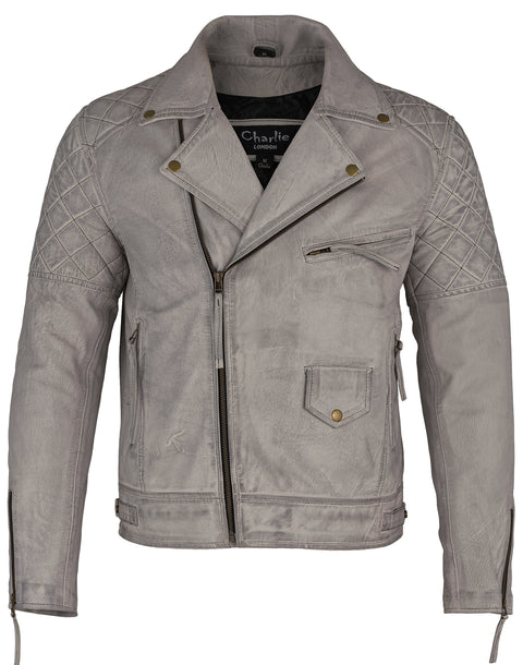 Mens Diamond Biker Style Leather Biker Jacket : Soltau