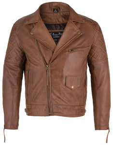 Mens Diamond Biker Style Leather Biker Jacket : Soltau