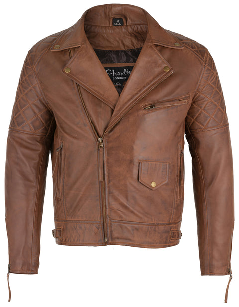 Mens Diamond Biker Style Leather Biker Jacket : Soltau