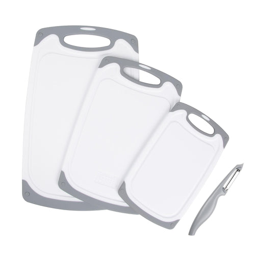 Ultimate 3-Piece Easy Grip Chopping Board Set with Peeler - Food Safe & Durable