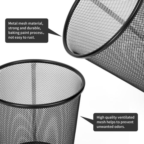 Vinsani 2-Pack Modern Black Mesh Trash Bins - Stylish & Minimalist Waste Baskets