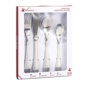 Vinsani Jungle 4-Piece Kids Cutlery Set – Fun, Safe, and Elegant Mealtime Essentials!