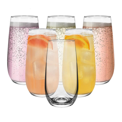 Vinsani Esteem Highball Glasses - Elegant Set of 6 for Drinks & Desserts