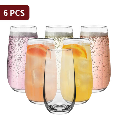 Vinsani Esteem Highball Glasses - Elegant Set of 6 for Drinks & Desserts