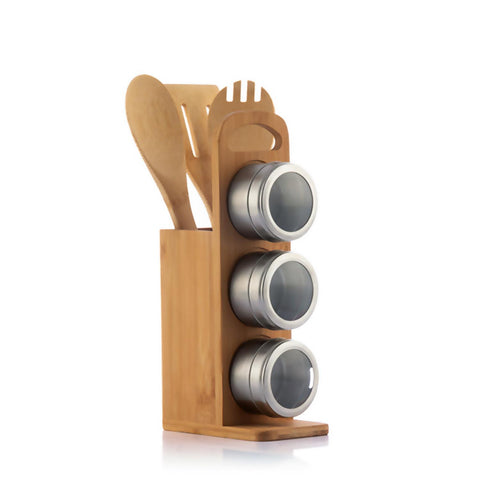 Bamsa 7-Piece Magnetic Spice & Bamboo Utensil Set – Cook with Style & Ease!