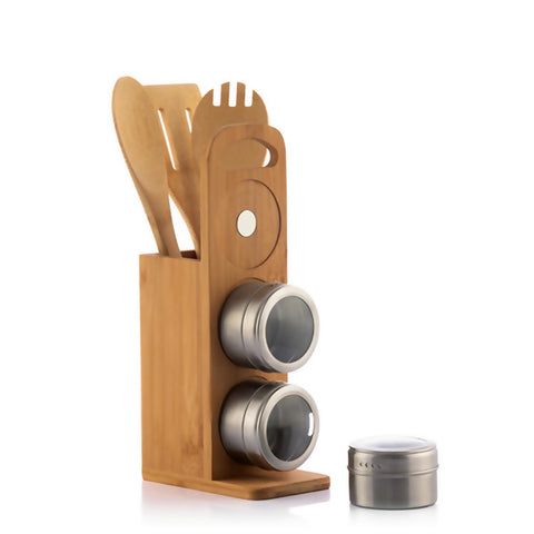 Bamsa 7-Piece Magnetic Spice & Bamboo Utensil Set – Cook with Style & Ease!