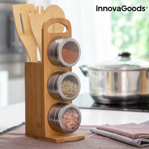 Bamsa 7-Piece Magnetic Spice & Bamboo Utensil Set – Cook with Style & Ease!