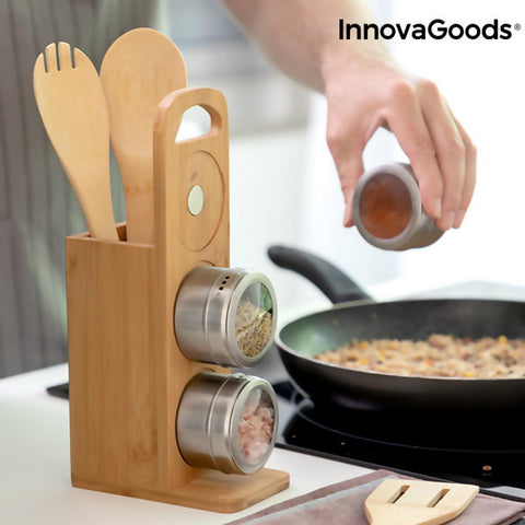 Bamsa 7-Piece Magnetic Spice & Bamboo Utensil Set – Cook with Style & Ease!