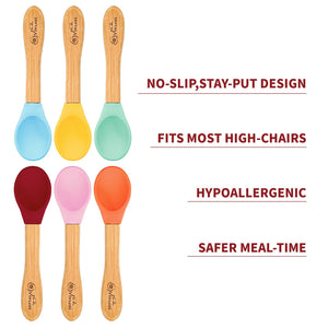 Vibrant 6-Piece Bamboo & Silicone Baby Spoon Set for Fun Weaning Adventures