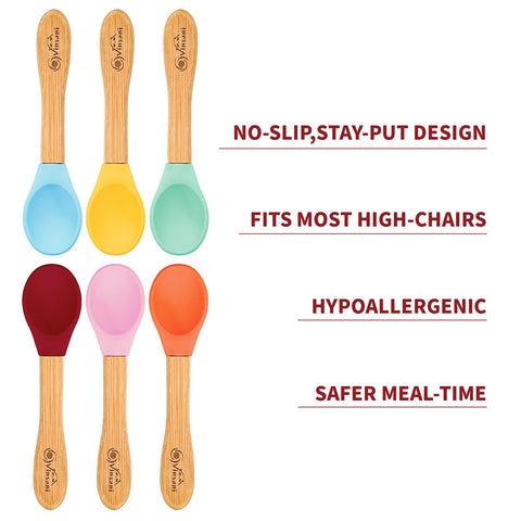Vibrant 6-Piece Bamboo & Silicone Baby Spoon Set for Fun Weaning Adventures