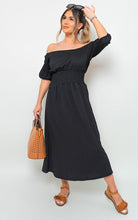 Load image into Gallery viewer, ikrush-isabelle-off-shoulder-shirred-waist-mini-dress-1686169068-DSC8947.jpg