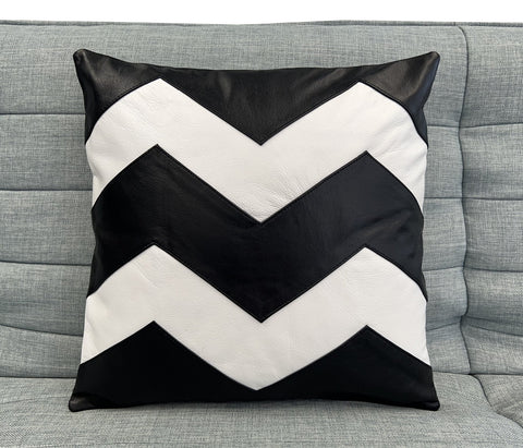 2x Zig Zag Original Leather Cushion Covers