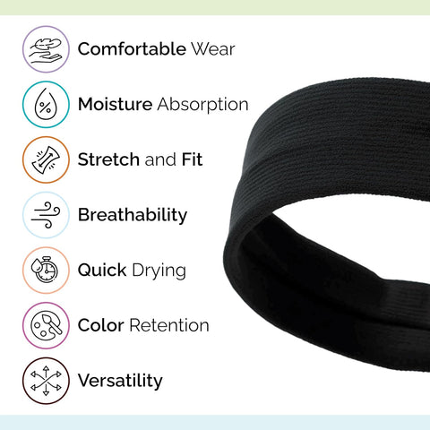 Premium 9 cm Wide Black Sweat Headband - 95% Cotton, 5% Lycra for Ultimate Comfort and Performance For Women & Men Yoga Hair Bands Unisex Kylie Bandeau Sweatband