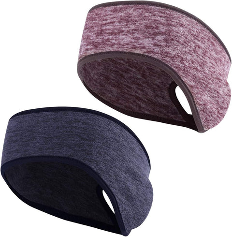 2 Pieces Running Headband Fleece Ear Warmers Headband with Ponytail Hole Thermal Ear Muffs for Sports Running Cycling Winter Headbands for Women Ladies Girls (Navy/Coffee)