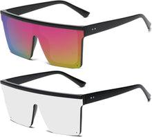 Load image into Gallery viewer, Flat Top Oversized Sunglasses - Square Sunglasses for Women Men Mirrored Rimless Sun Glasses Big Frame Fashion Shades UV400 Protection