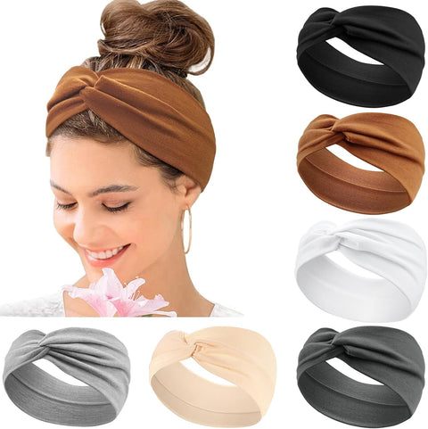 Wide Hair bands for Women Boho Headbands for Women's Hair Elastic Soft 6 Pieces Headband Print Head bands Adult Women Accessories Yoga Sports Hairband Multicoloured Thin Headscarf