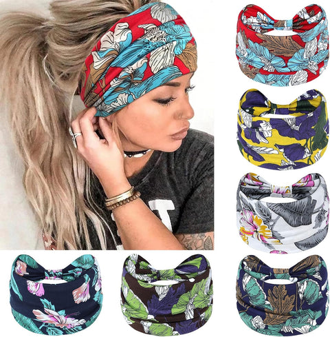 Wide Hair bands for Women Boho Headbands for Women's Hair Elastic Soft 6 Pieces Headband Print Head bands Adult Women Accessories Yoga Sports Hairband Multicoloured Thin Headscarf