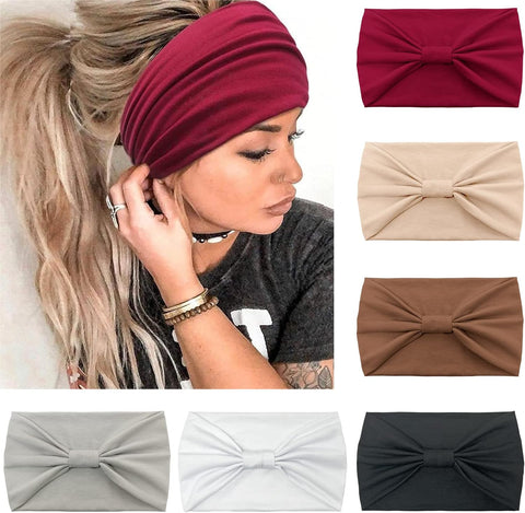 Wide Hair bands for Women Boho Headbands for Women's Hair Elastic Soft 6 Pieces Headband Print Head bands Adult Women Accessories Yoga Sports Hairband Multicoloured Thin Headscarf