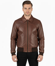 Load image into Gallery viewer, The Deal Mens Vintage Brown Leather Bomber Jacket