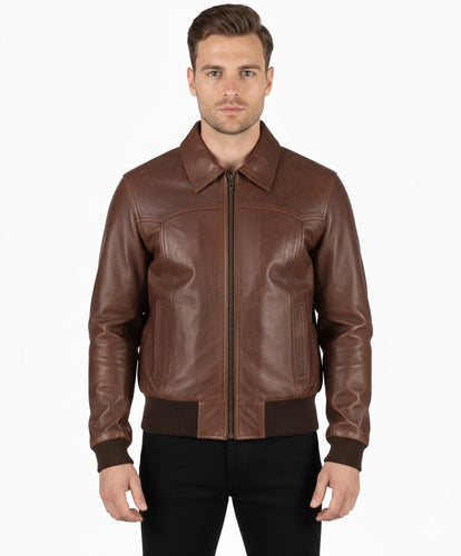 The Deal Mens Vintage Brown Leather Bomber Jacket